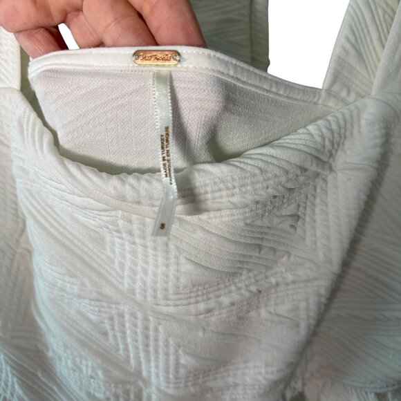 Free People White Textured Puff Sleeve Dress With Bow Tie Back Womens Size Small - Picture 6 of 8